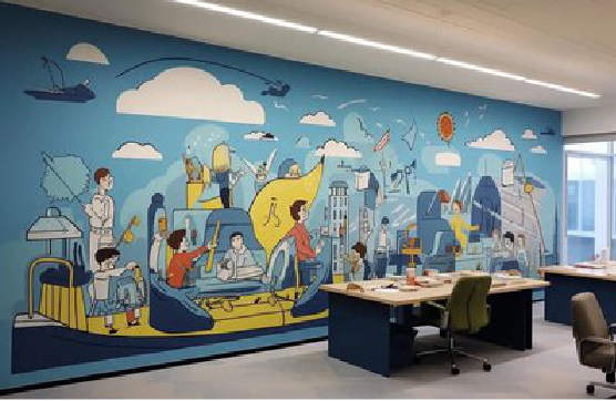 田林办公室墙绘的特点。